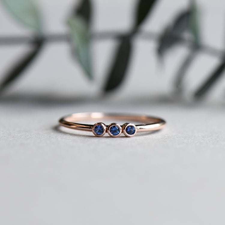 14k Trio Sapphire Ring