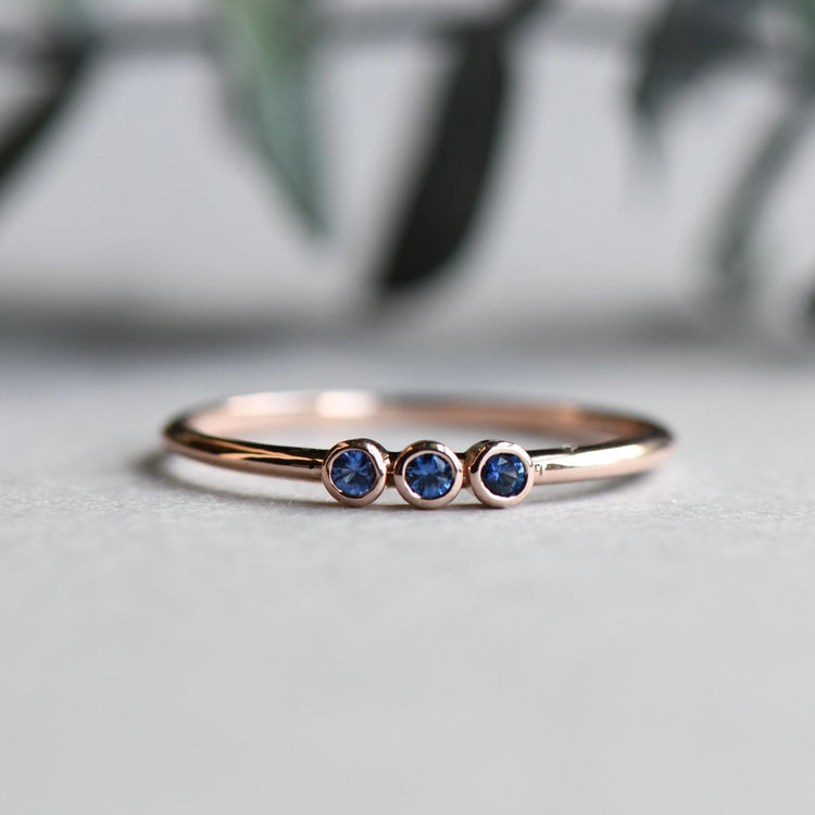 14k Trio Sapphire Ring