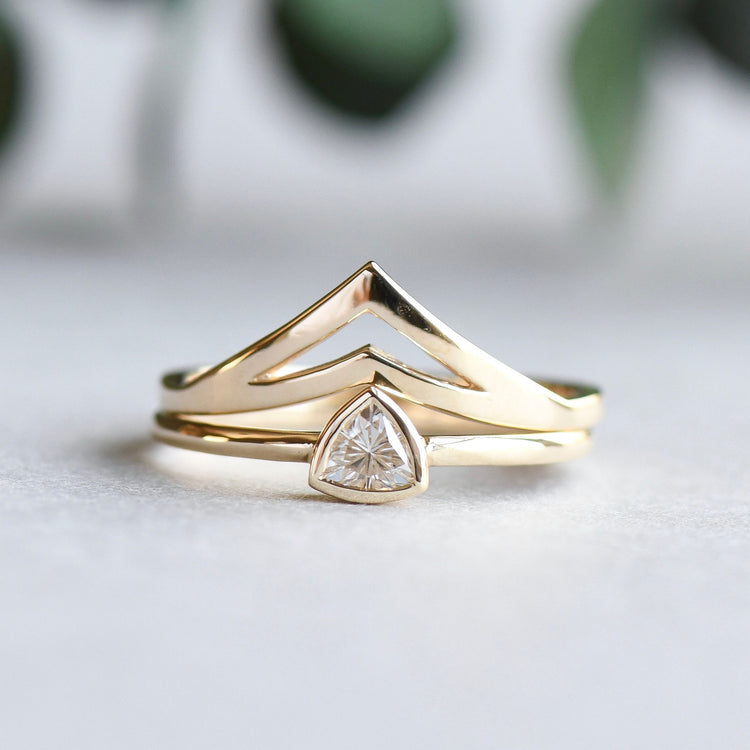 Moissanite Chevron Ring Set