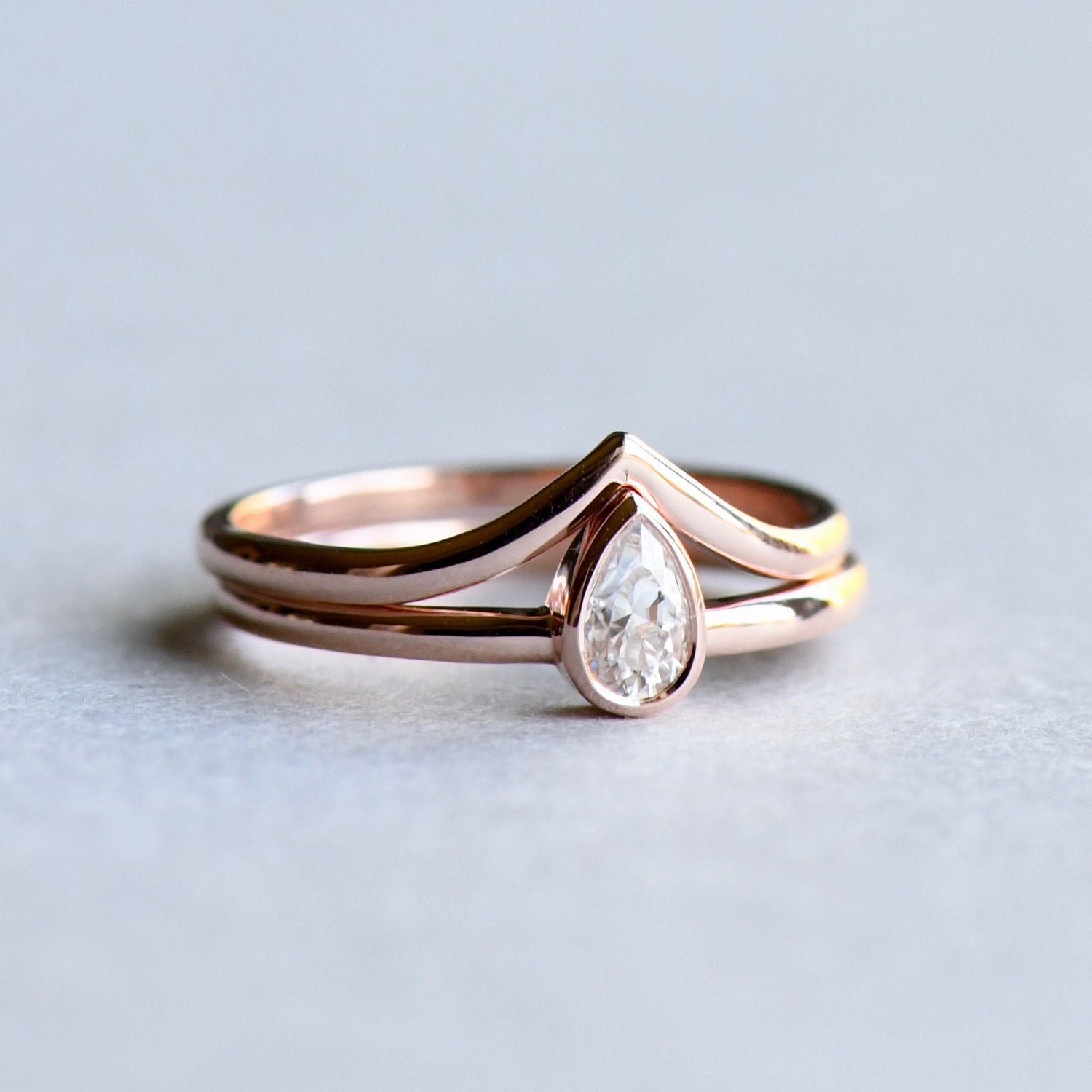 14K Rose Gold Diamond Chevron Ring, Shop 14k Rose Gold Stackable Rings