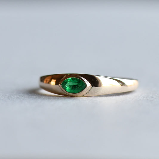 14K Marquise Emerald Signet Ring