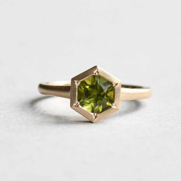 14k Peridot Hexagon Ring