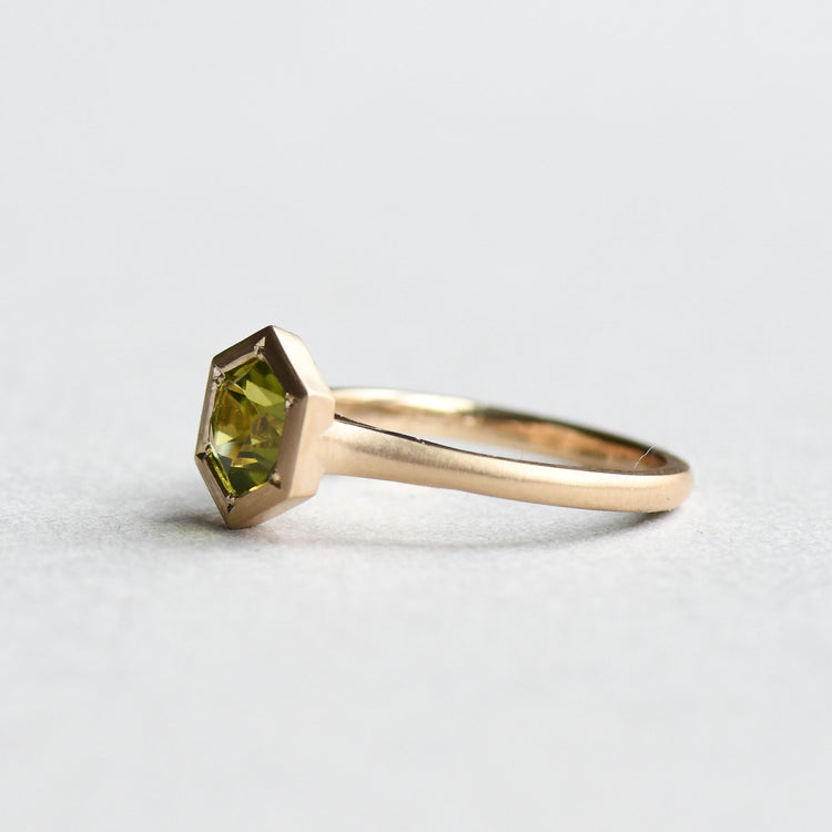 14k Peridot Hexagon Ring