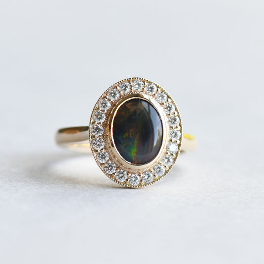 14K Australian Black Opal Ring