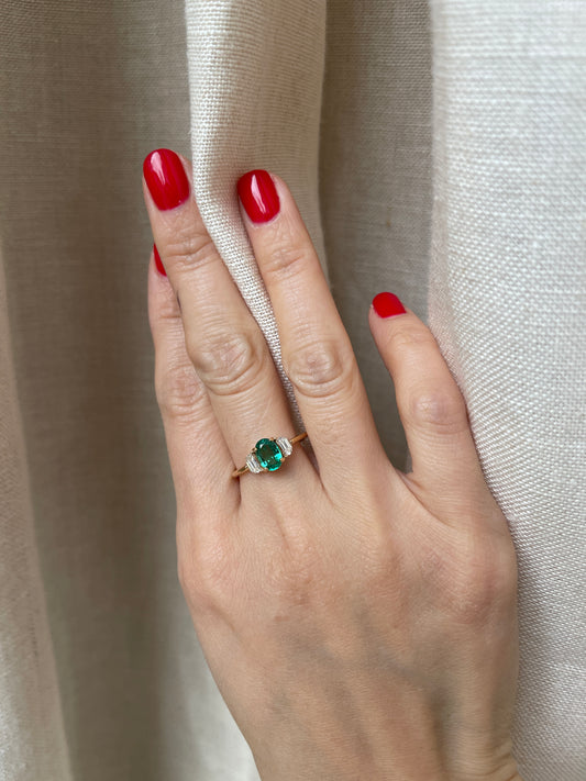 18K Emerald Diamond Trio Ring