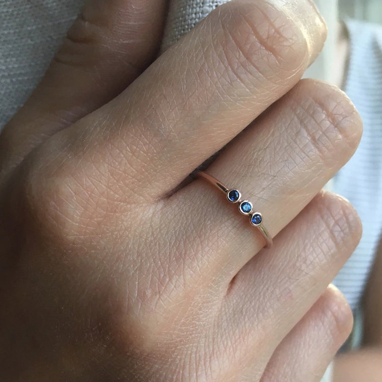 14k Trio Sapphire Ring