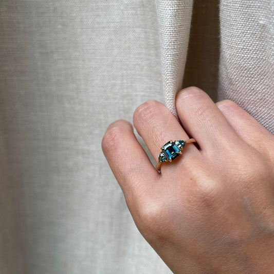 14K 1.3 Carat Sapphire Three Stone Ring